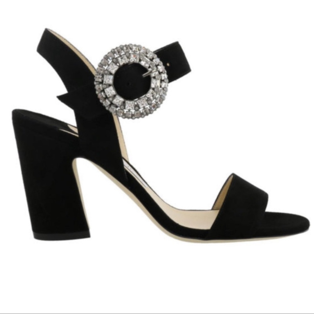 Jimmy Choo Mischa Black Suede Crystal Shoes Size 37 7 Retail $570